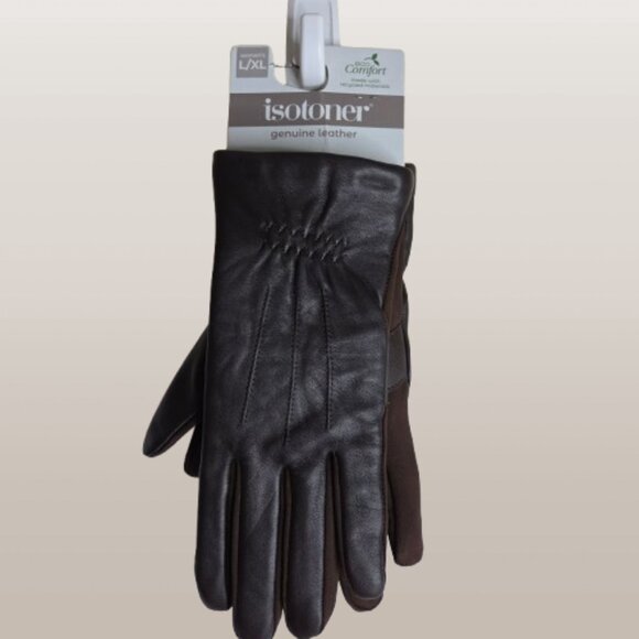 Isotoner Women's Brown Genuine Leather Gloves Size L/XL